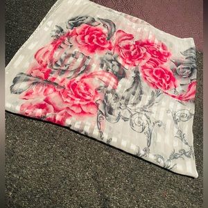 Pink & gray white Floral leaf Print Scarf 35  square